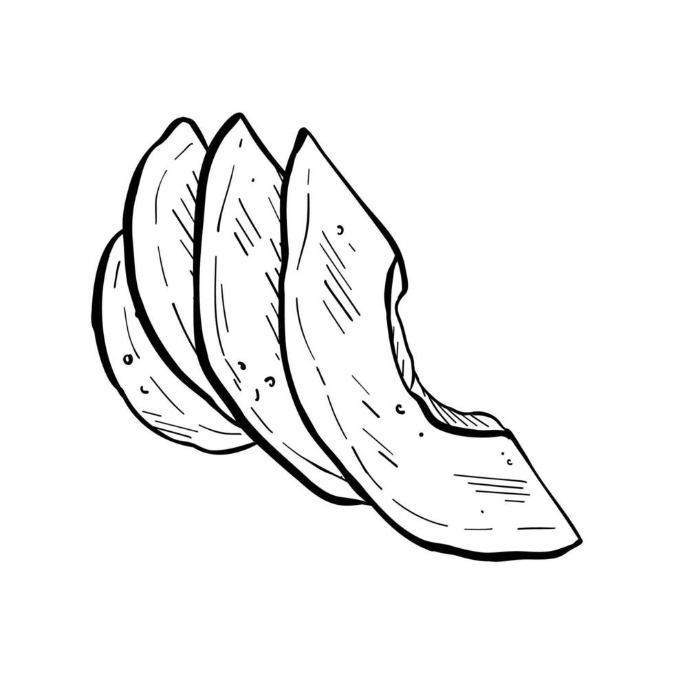 avocado fette vettore illustrazione. avocado frutta maturo. nero schema grafico disegno. tropicale vegano cibo inchiostro linea contorno