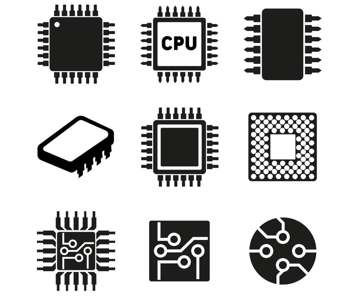 hardware icona impostato minimalista, componente elettronica, computer parti schema vettore illustrazione