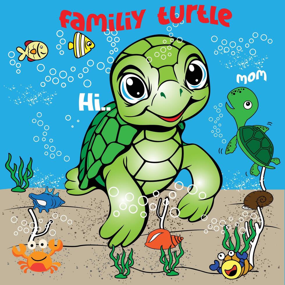 simpatico cartone animato tartaruga marina isolato su sfondo bianco vettore