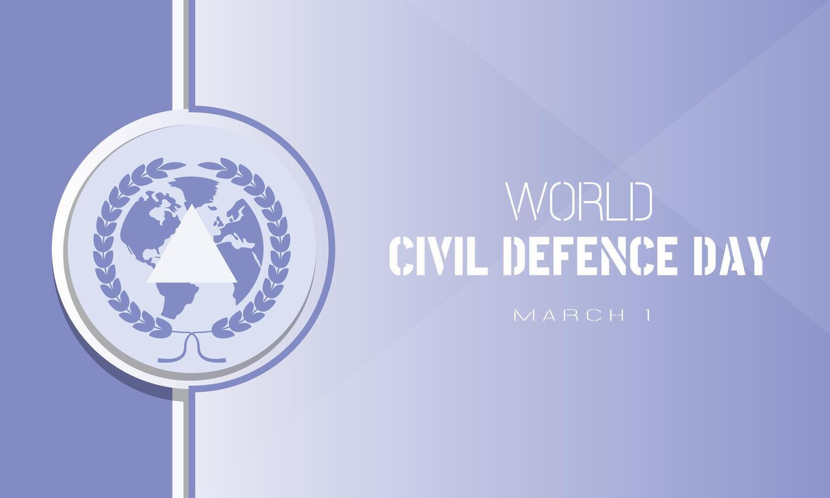 mondo civile difesa giorno manifesto con un' triangolare simbolo nel il centro di un' globo circondato di stringhe di riso vettore