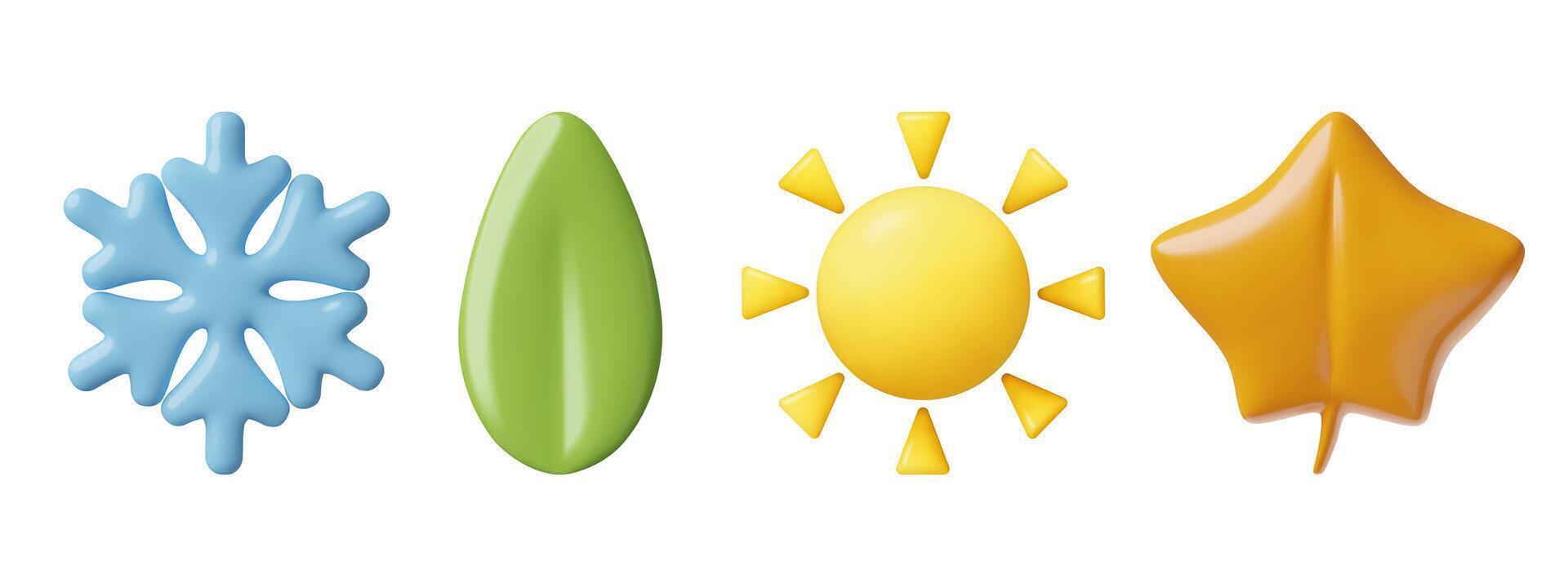 quattro le stagioni 3d icone impostato primavera estate autunno e inverno tre dimensionale realistico minimo segni vettore