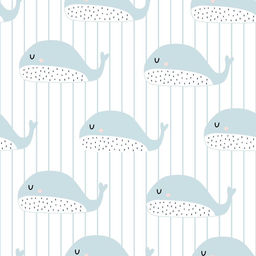 modello di balena senza soluzione di continuità simpatico cartone animato animale sfondo disegnato a mano stile bambini design utilizzare per stampe, carta da parati a righe, decorazione, tessuti, illustrazione vettoriale tessile
