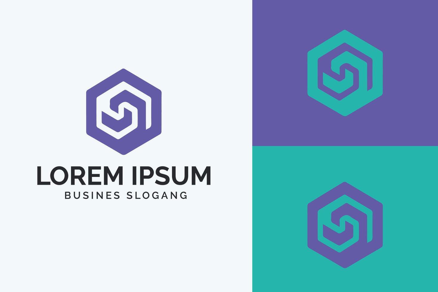 moderno geometrico logo design con esagonale elementi su un' bicolore sfondo vettore