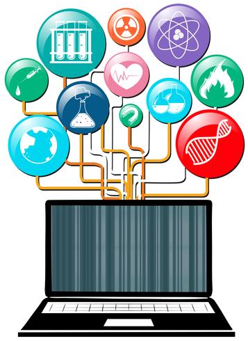 Computer portatile e simboli di scienza vettore