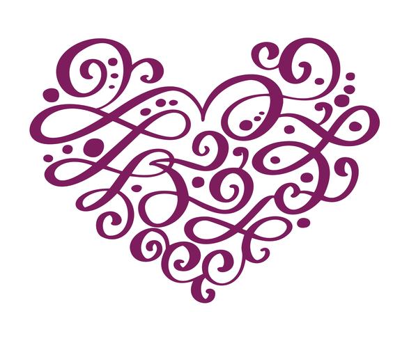 Disegnato a mano cuore amore San Valentino separatore di fiori Elementi di design calligrafia. Illustrazione vettoriale vintage matrimonio isolato su sfondo bianco cornice, cuori per il vostro disegno