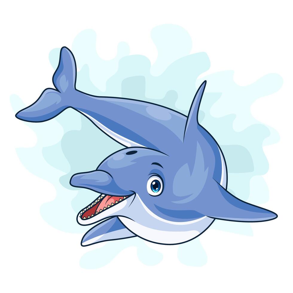 cartone animato delfino su bianca sfondo vettore