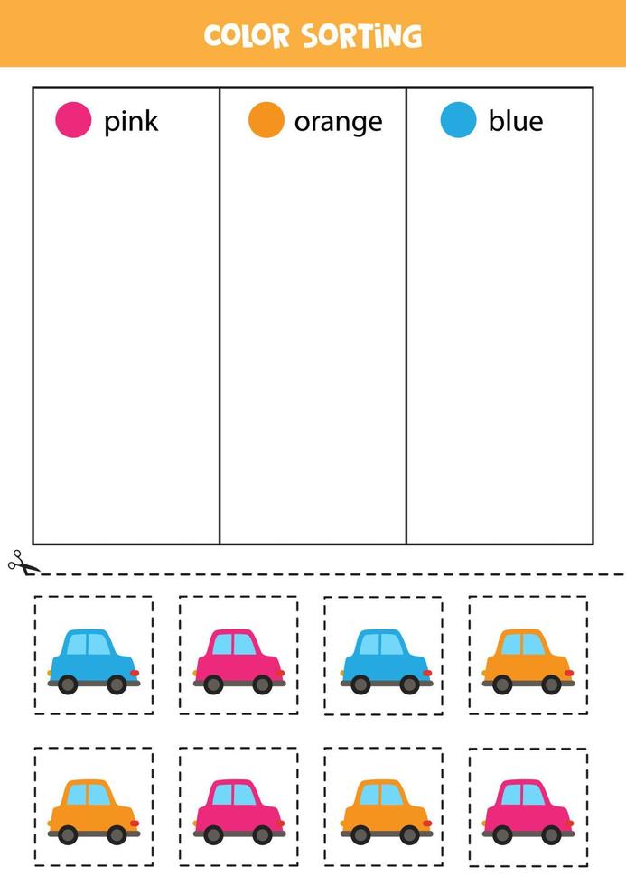 ordina le auto per colore. imparare i colori per i bambini. vettore