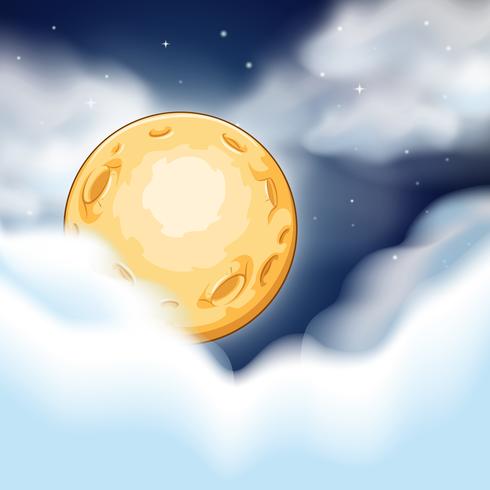 Scena notturna con luna e nuvole vettore