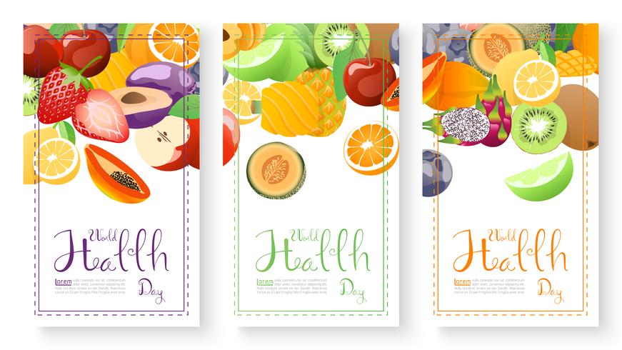 Raccolta di frutta per la giornata mondiale della salute. vettore