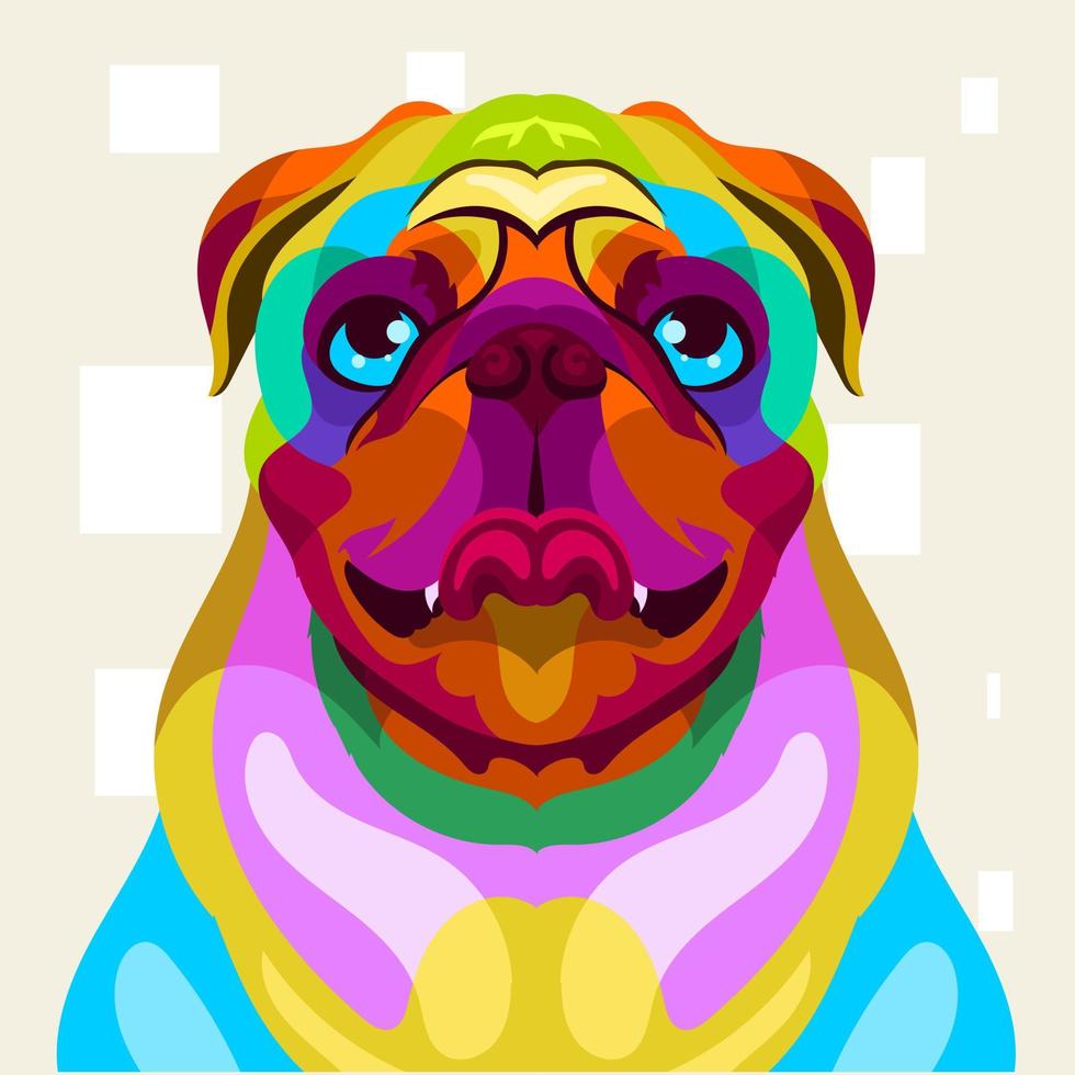 illustrazione testa di cane colorata con stile pop art vettore