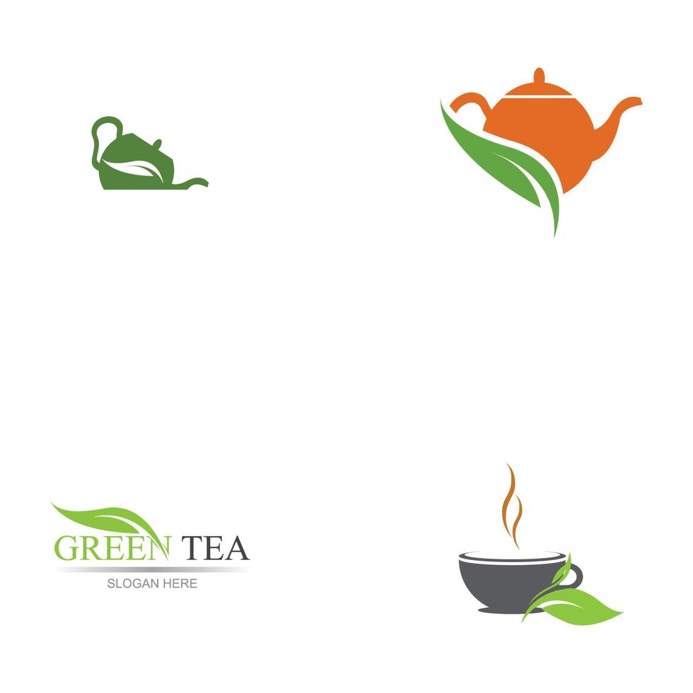 foglia germogli tè verde organico tazza foglia logo simbolo idea design vettore