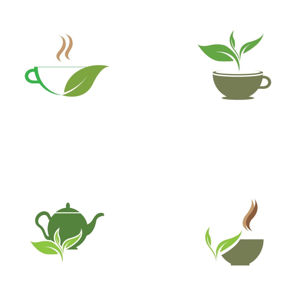 foglia germogli tè verde organico tazza foglia logo simbolo idea design vettore