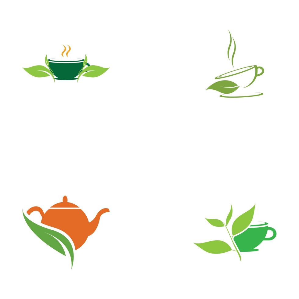 foglia germogli tè verde organico tazza foglia logo simbolo idea design vettore