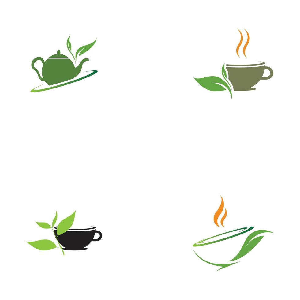 foglia germogli tè verde organico tazza foglia logo simbolo idea design vettore