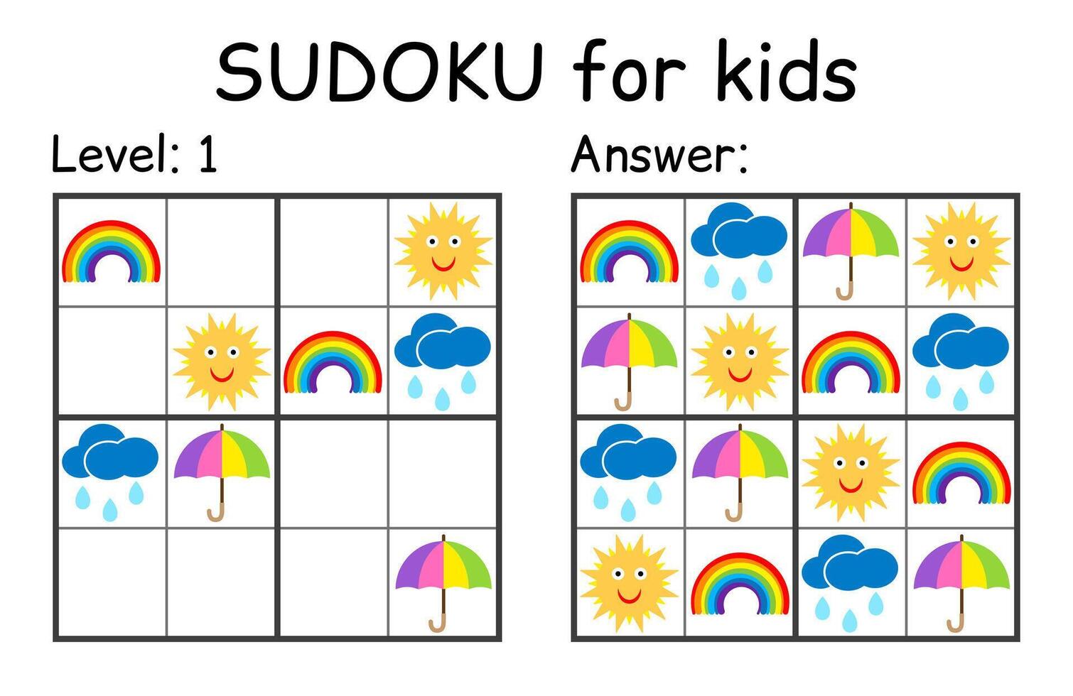 sudoku. bambini e adulto matematico mosaico. bambini gioco. tempo metereologico tema. Magia quadrato. logica puzzle gioco. digitale rebus vettore