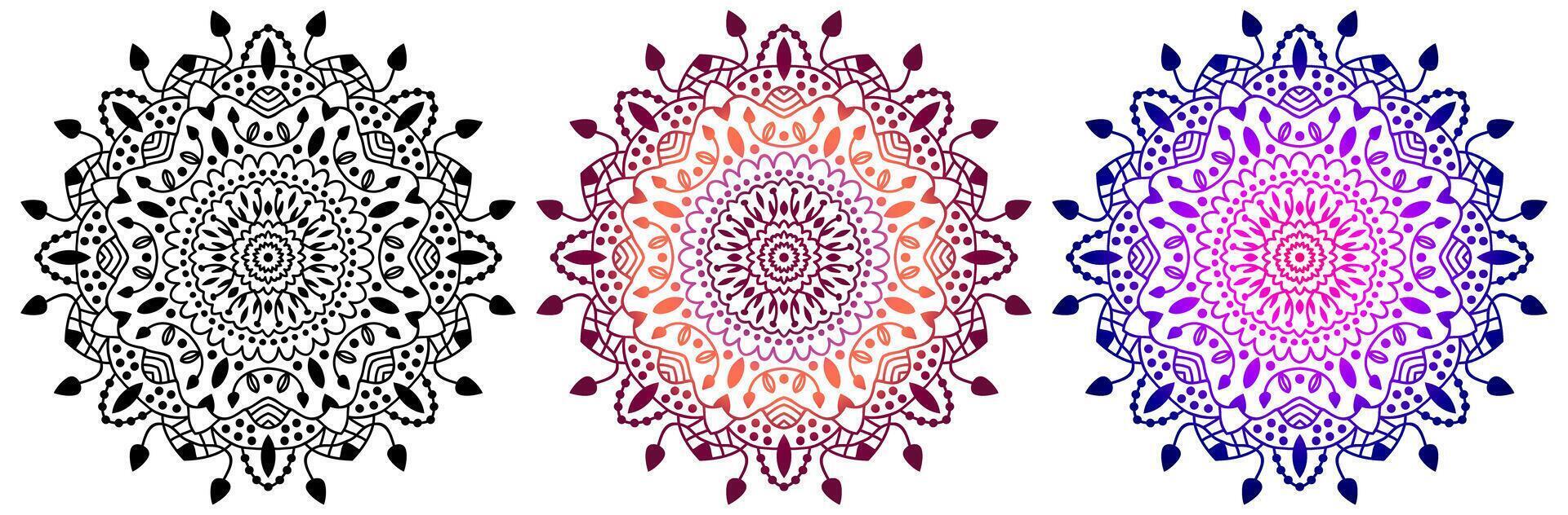 mandala impostare. indiano anti stress medaglione. astratto islamico fiore, Arabo alcanna disegno, yoga simbolo. collezione di mandala su bianca sfondo vettore