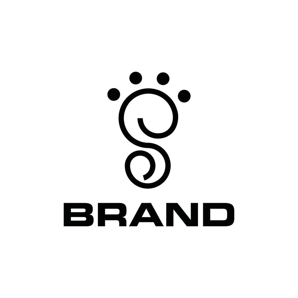 lettera S monogramma con umano piede linea semplice logo, isolato su bianca sfondo vettore