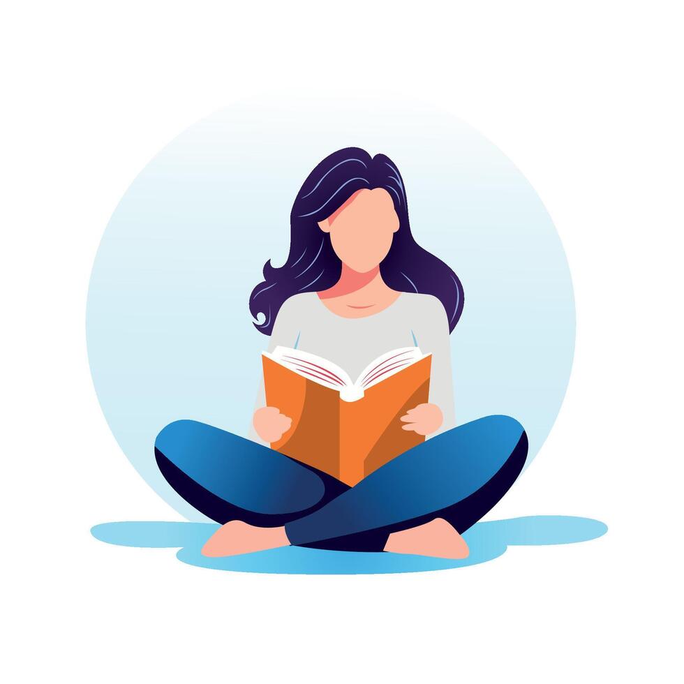 ragazza lettura libro formazione scolastica tema piatto personaggio illustrazione vettore