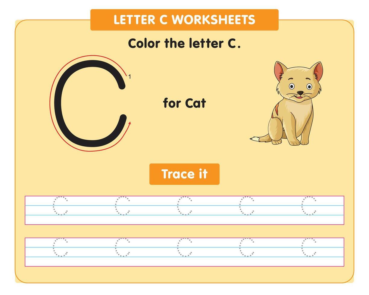 alfabeto tracciato foglio di lavoro con capitale lettera c vettore