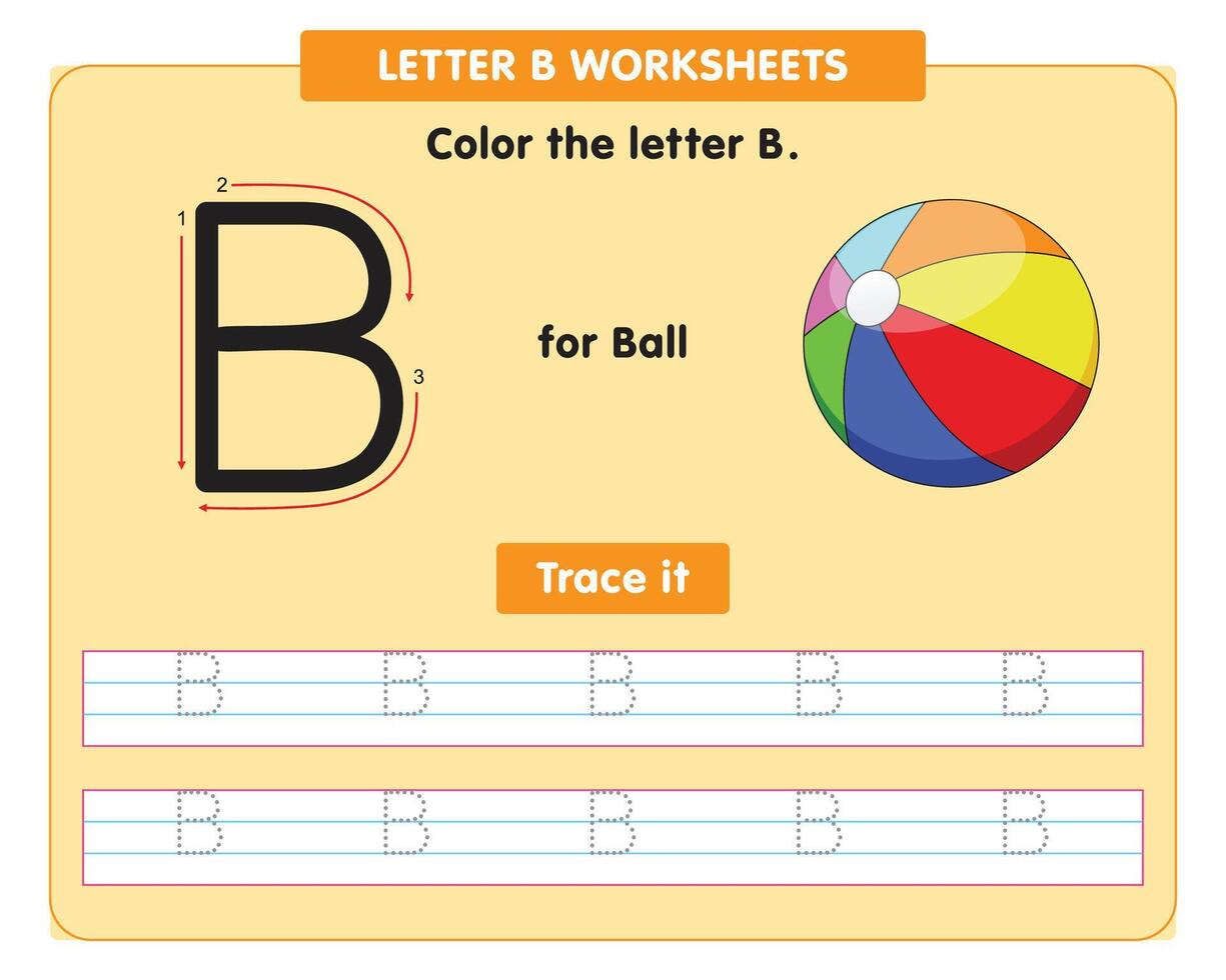 alfabeto tracciato foglio di lavoro con capitale lettera B vettore