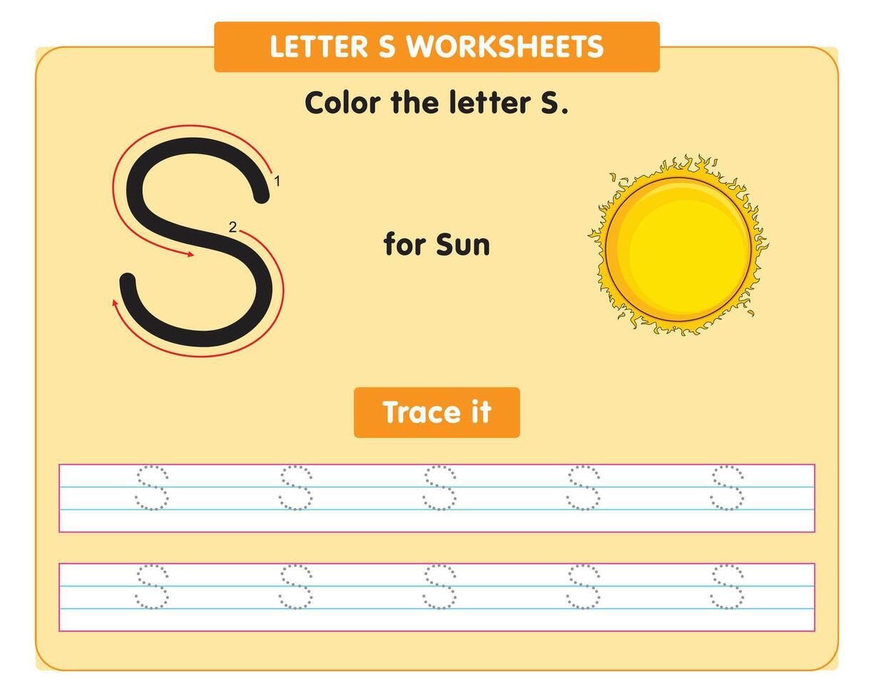 alfabeto tracciato foglio di lavoro con capitale lettera S vettore