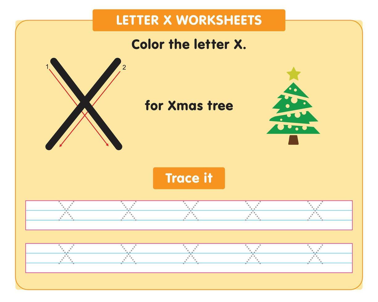 alfabeto tracciato foglio di lavoro con capitale lettera X vettore
