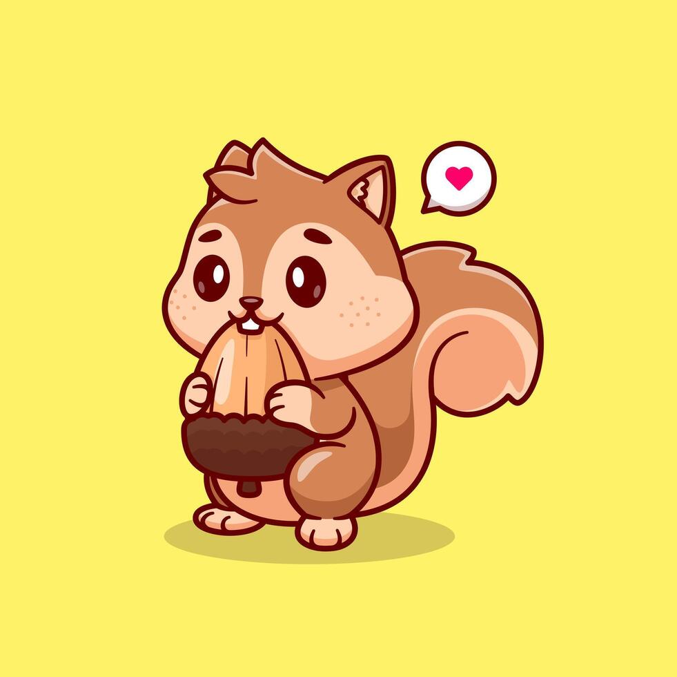 carino scoiattolo mangiare ghianda cartone animato vettore icona illustrazione. animale cibo icona concetto isolato premio vettore. piatto cartone animato stile