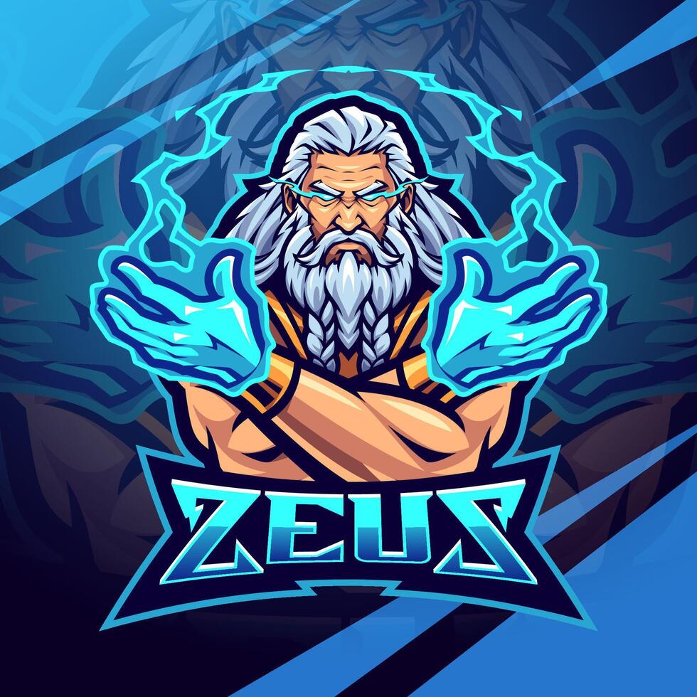 zeus esport mascotte logo design vettore