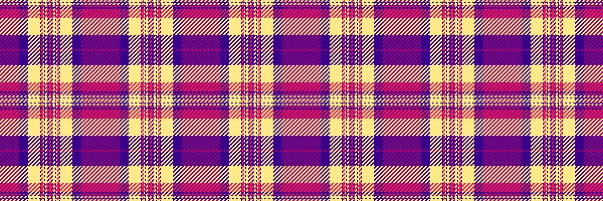 maglia sfondo struttura vettore, controlli tessile plaid modello. installazione dai un'occhiata tessuto tartan senza soluzione di continuità nel leggero verga d'oro e viola colori. vettore