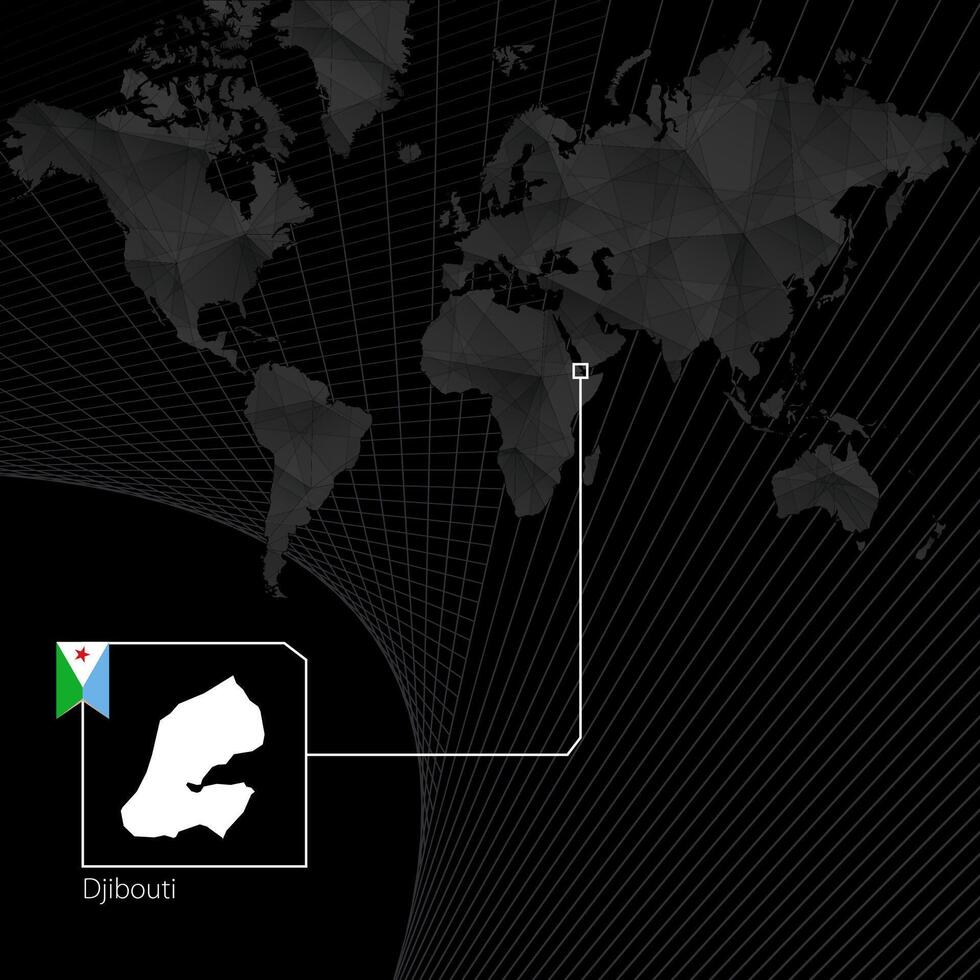 Gibuti su nero mondo carta geografica. carta geografica e bandiera di Gibuti. vettore