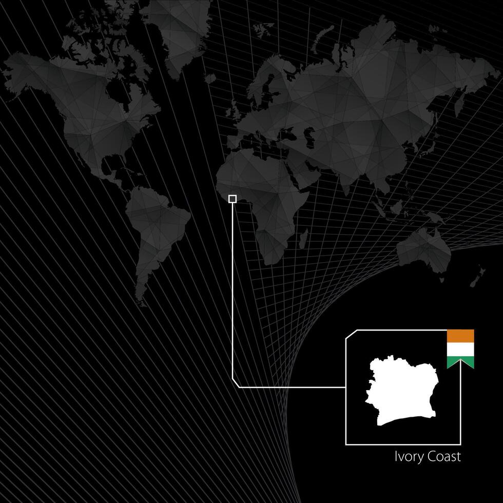 avorio costa su nero mondo carta geografica. carta geografica e bandiera di avorio costa. vettore