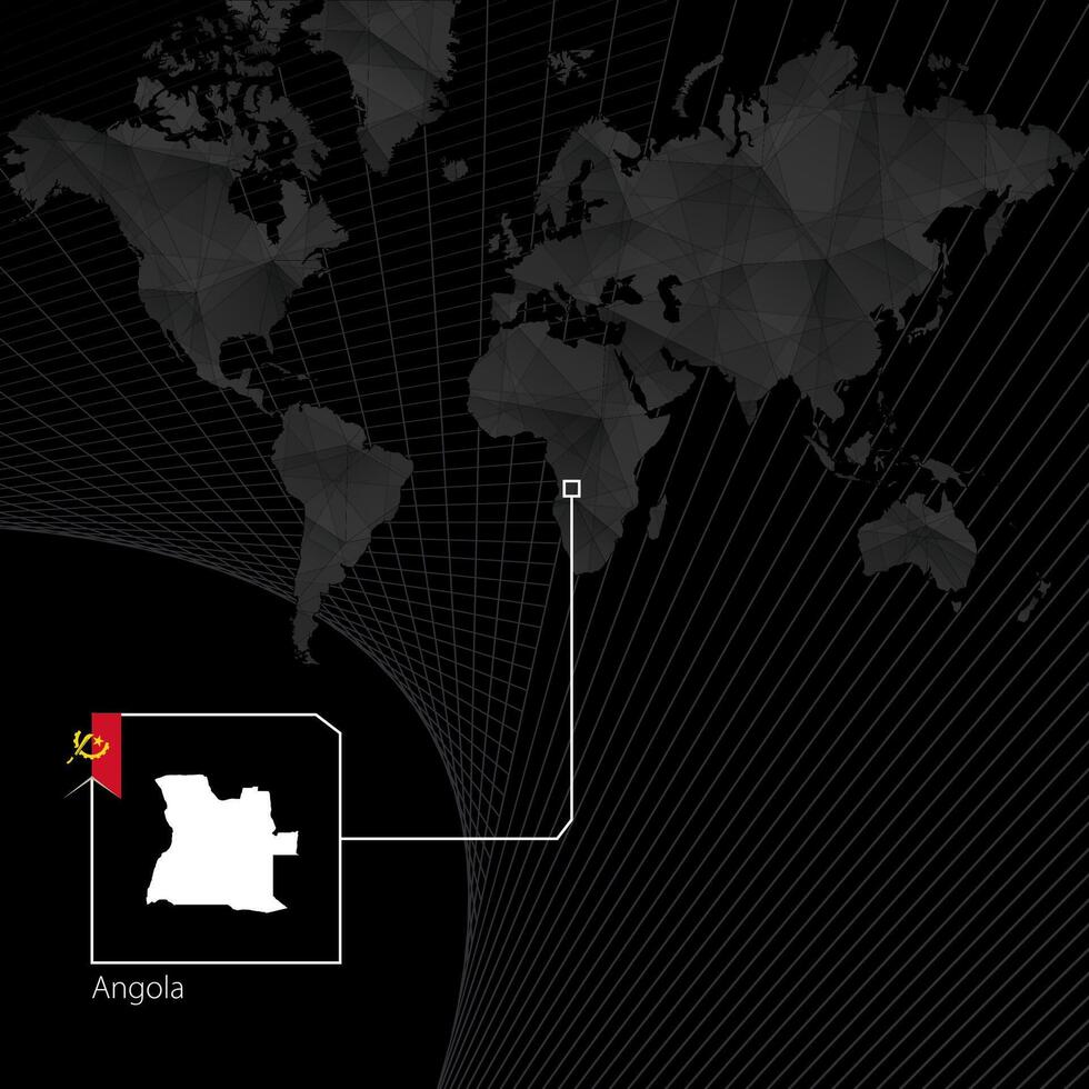 angola su nero mondo carta geografica. carta geografica e bandiera di angola. vettore