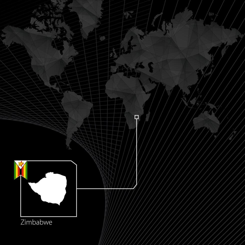 Zimbabwe su nero mondo carta geografica. carta geografica e bandiera di Zimbabwe. vettore