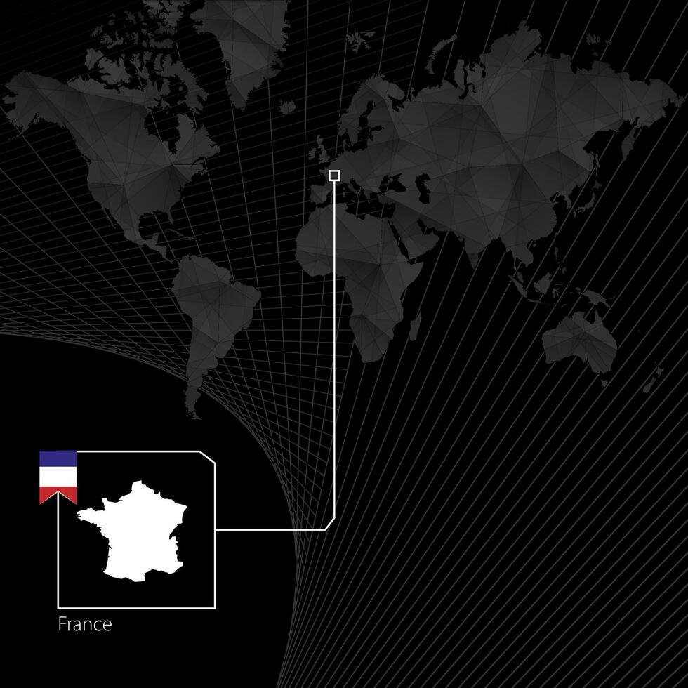 Francia su nero mondo carta geografica. carta geografica e bandiera di Francia. vettore