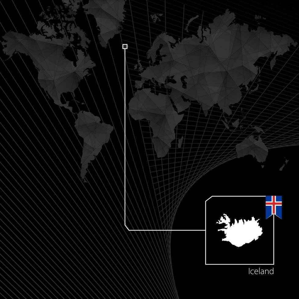 Islanda su nero mondo carta geografica. carta geografica e bandiera di Islanda. vettore
