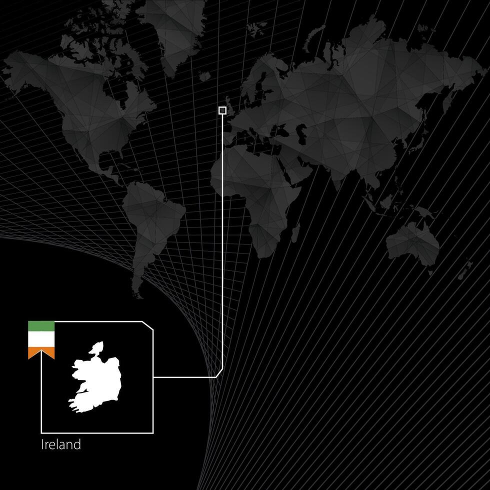 Irlanda su nero mondo carta geografica. carta geografica e bandiera di Irlanda. vettore