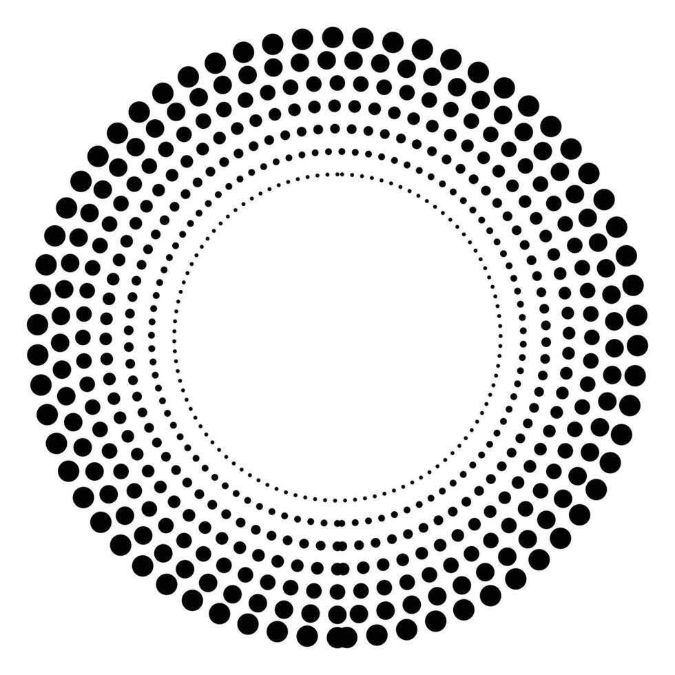 mezzitoni puntini nel cerchio modulo. design elementi con circolare mezzitoni punti. il giro tratteggiata telaio. cerchio puntini vettore