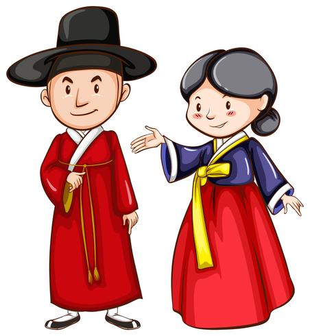 Un maschio e una femmina che indossano un costume asiatico vettore