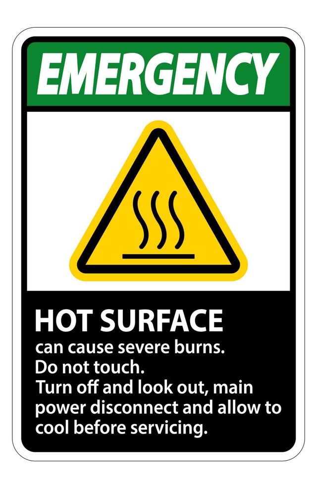 segno di superficie calda di emergenza su sfondo bianco vettore