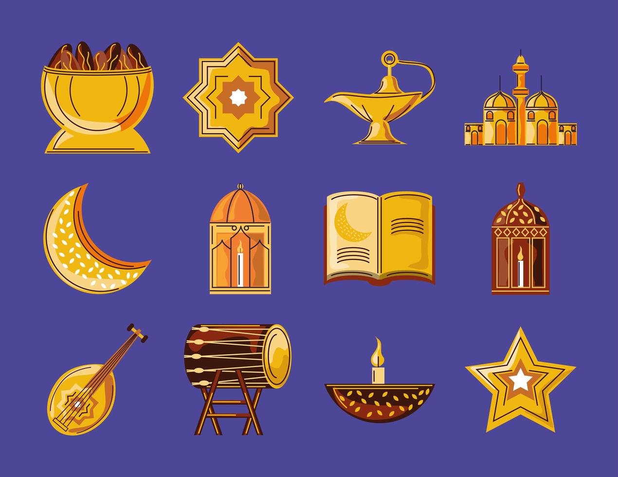 set di icone tradizionali di celebrazione del ramadan kareem vettore