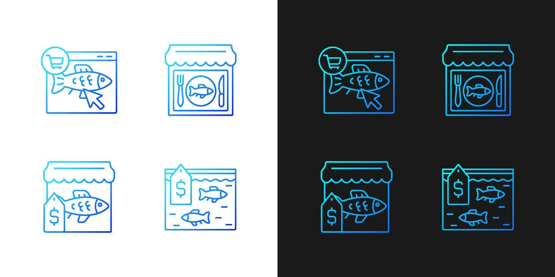 prodotti a base di pesce che vendono icone sfumate impostate per la modalità scura e chiara vettore