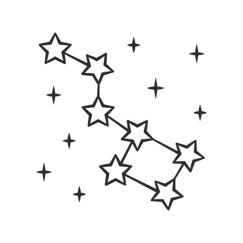 icona lineare della costellazione. gruppo di stelle. grande merlo acquaiolo. Orsa Maggiore. cielo notturno stellato. studio del cielo stellato. illustrazione di linea sottile. simbolo di contorno. disegno vettoriale isolato profilo. tratto modificabile