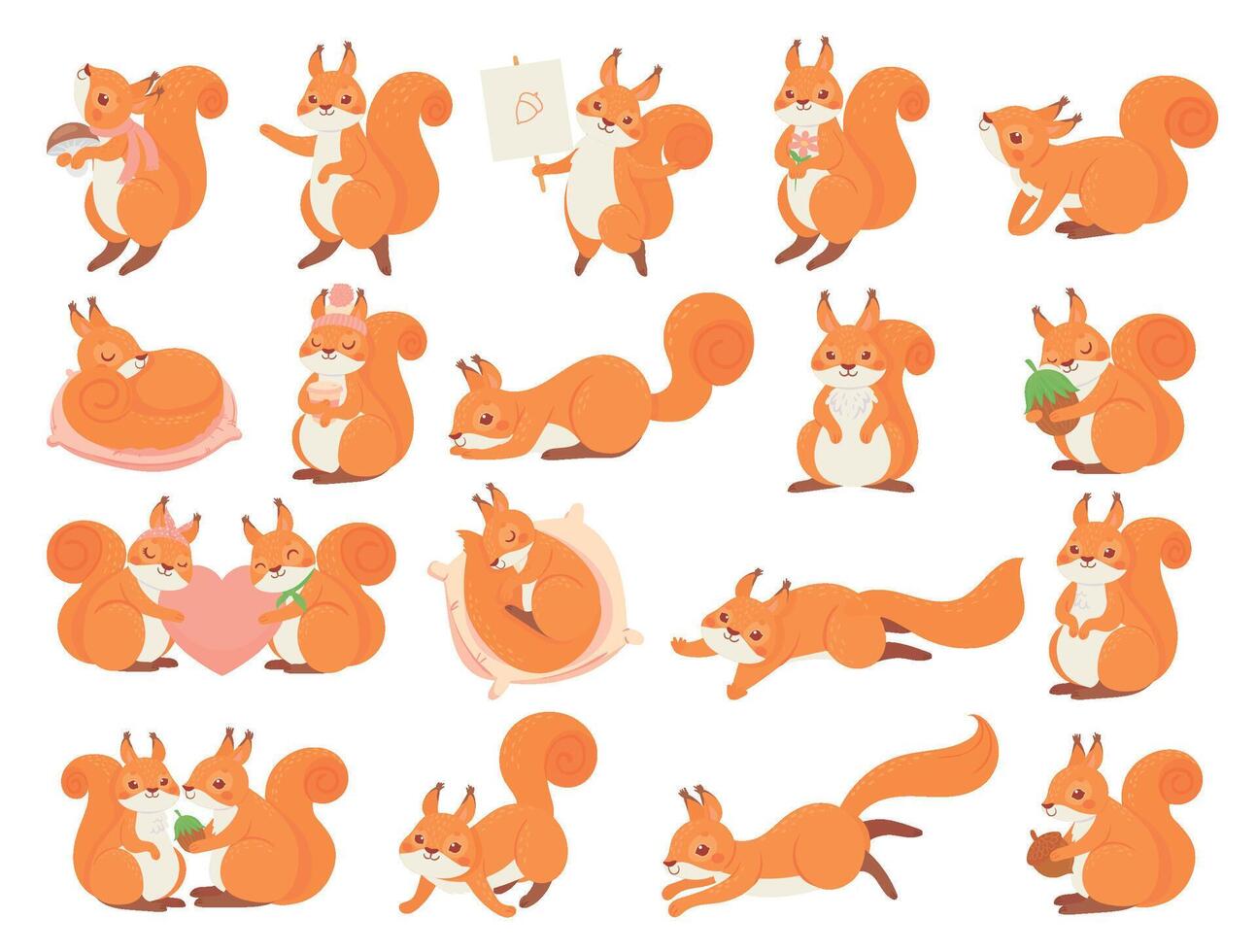 cartone animato scoiattolo collezione pose, contento e amore vettore
