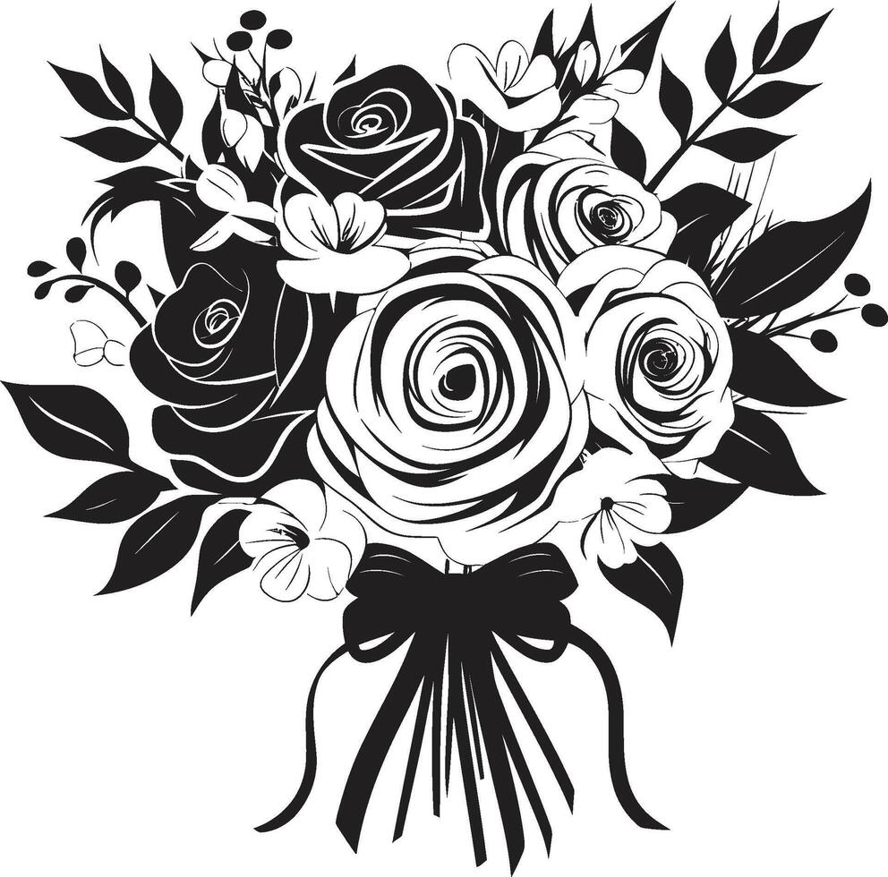 bridal mazzo unità monocromatico scatola emblema elegante fioritura eleganza nero bridal icona vettore