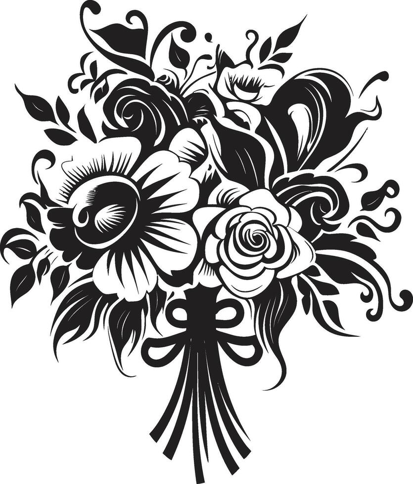 mazzo essenza monocromatico vettore logo floreale eleganza nero bridal icona design