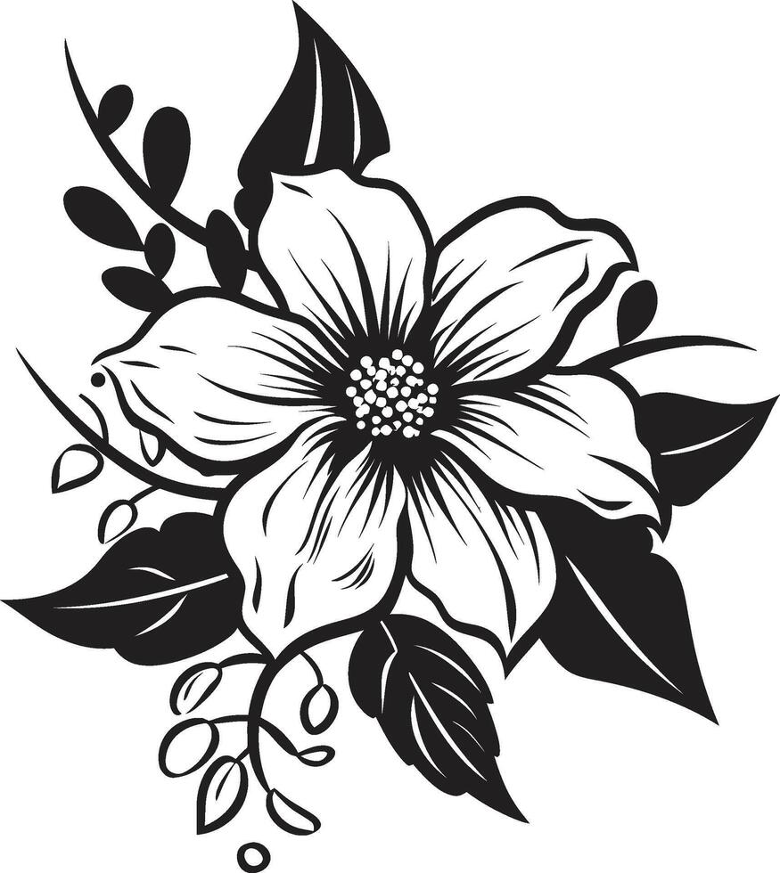 elegante fiore simbolo nero icona elegante botanico impressione monocromatico emblema vettore