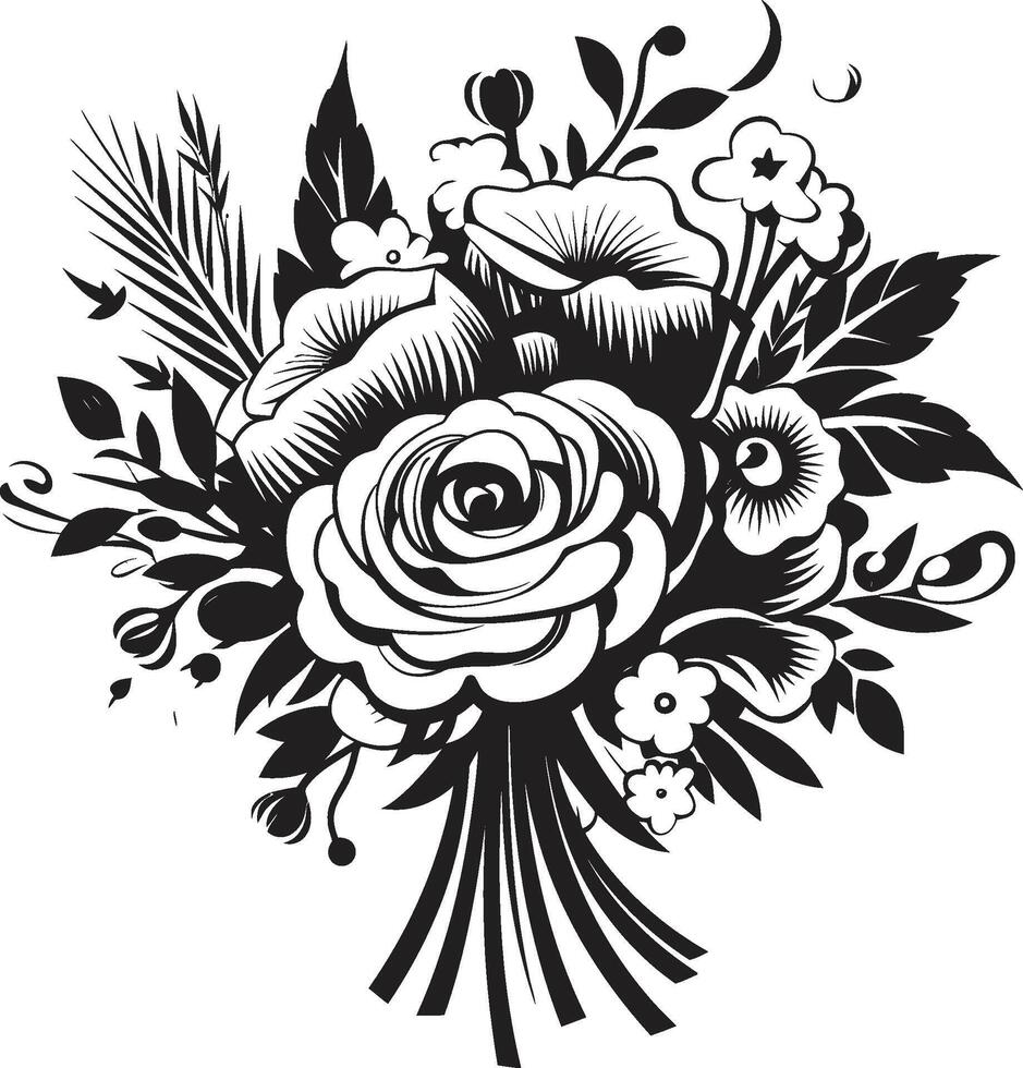finezza nel florals bridal mazzo icona design grazioso petalo armonia nero bridal vettore
