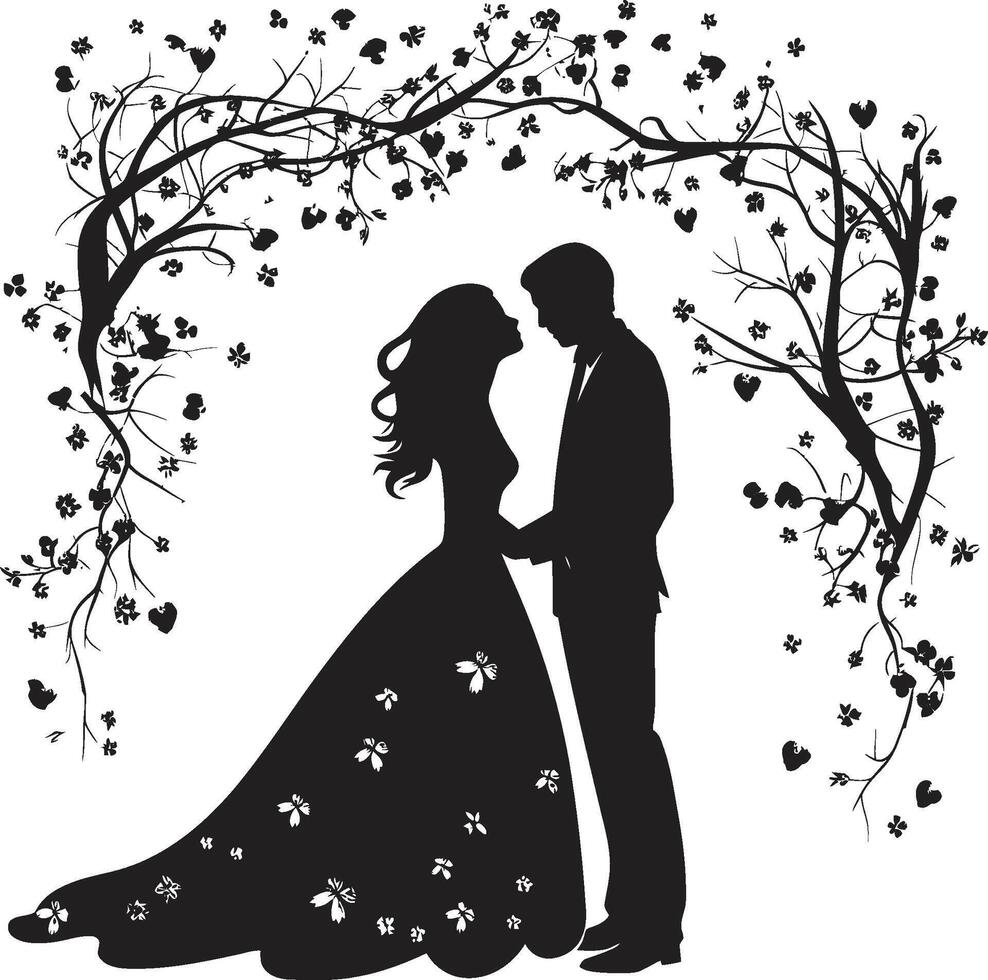 nozze petali elegante nero icona elegante floreale coppia emblematico dettaglio vettore