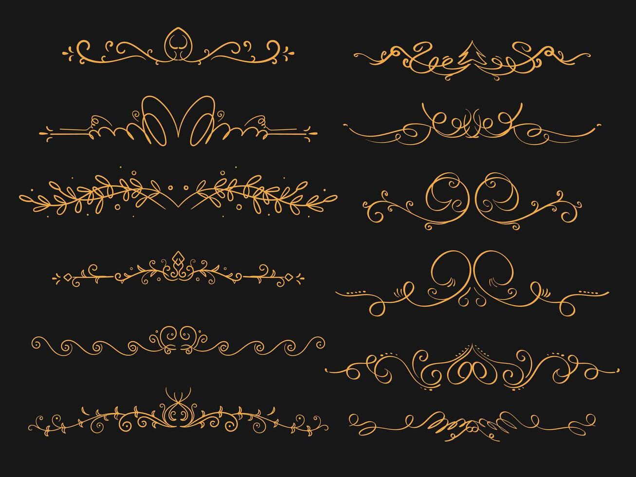 impostato di oro decorativo elementi. decorativo divisore, calligrafico vettore