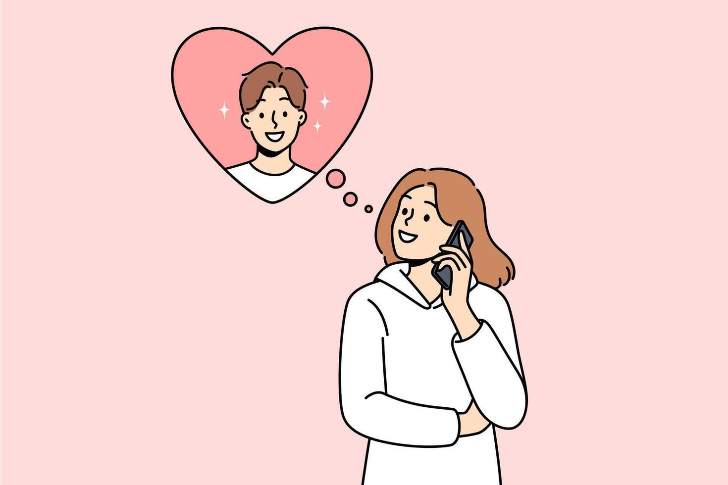 donna fa Telefono chiamata per fidanzato, volendo per flirtare o invitare lui per romantico fine settimana cena vettore